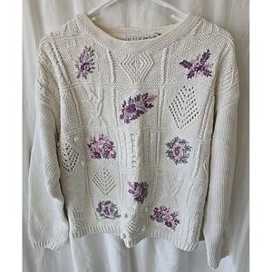 RUSS Vintage Floral Pullover Sweater 3D Polka Dots Floral Cottage Women's Size L